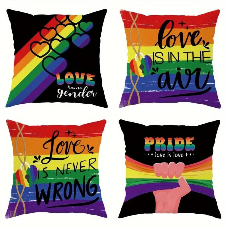 4pcs Rainbow LGBTQ+ Themed Plush Pillow Covers, 17.7" x 17.7", Single-Sided Print, Zippered, Machine Washable - Ideal for Sofa B