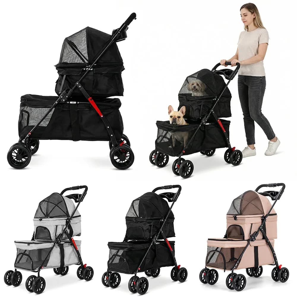 Passeggini per Animali Domestici per Cani e Gatti, Carrozzina Pieghevole da Viaggio, Carrelli per Animali da Esterno, Passeggini con Cestino