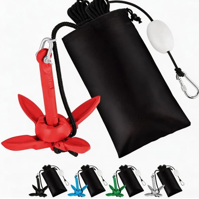 4 Prong Retractable Marine Mooring Gear with 40 Feet Rope & Carrying Case Carbon Steel Vessel Mooring for Canoes Small D7YA