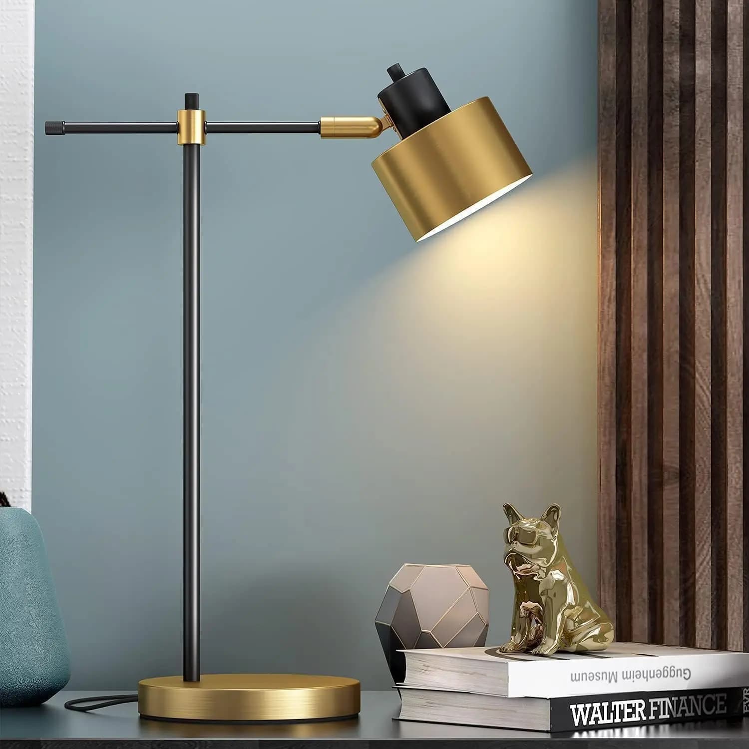 22.2 Modern Industrial LED Desk Lamp for Reading, Office, Bedroom with Gold and Black Finish, Included Bulb