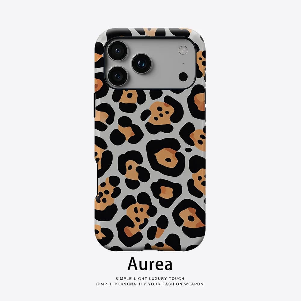 Custodia Aurea opaca antiurto per MagSafe per iPhone 17 16 15 14 Plus 13 Pro Max, cover rigida in PC con stampa leopardata