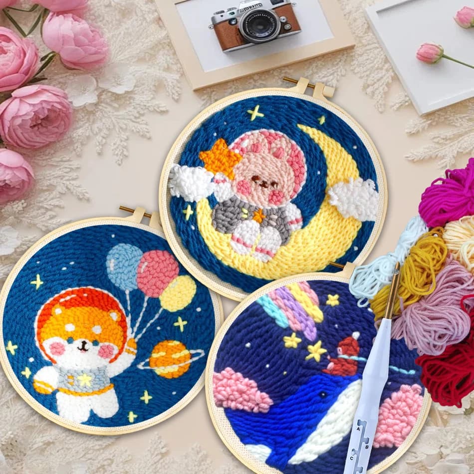 Punch Needle Embroidery Starter Kits for Kids and Adults Beginners Include Instructions Punch Needle Fabric with Animal Pattern