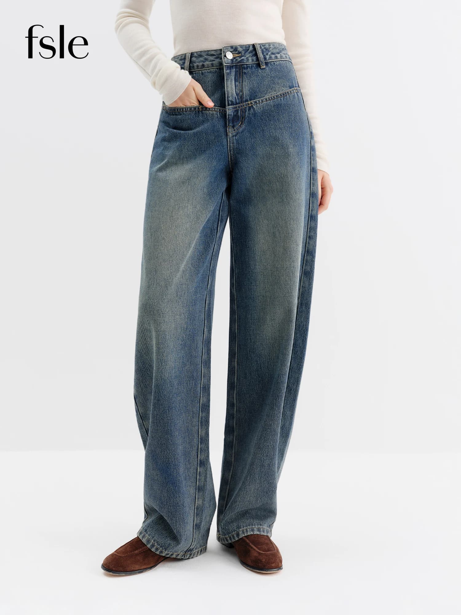 FSLE Jeans a gamba dritta lavati vintage per donna Pantaloni oversize a vita alta a gamba larga Autunno/Inverno 2025 Nuova collezione di arrivi