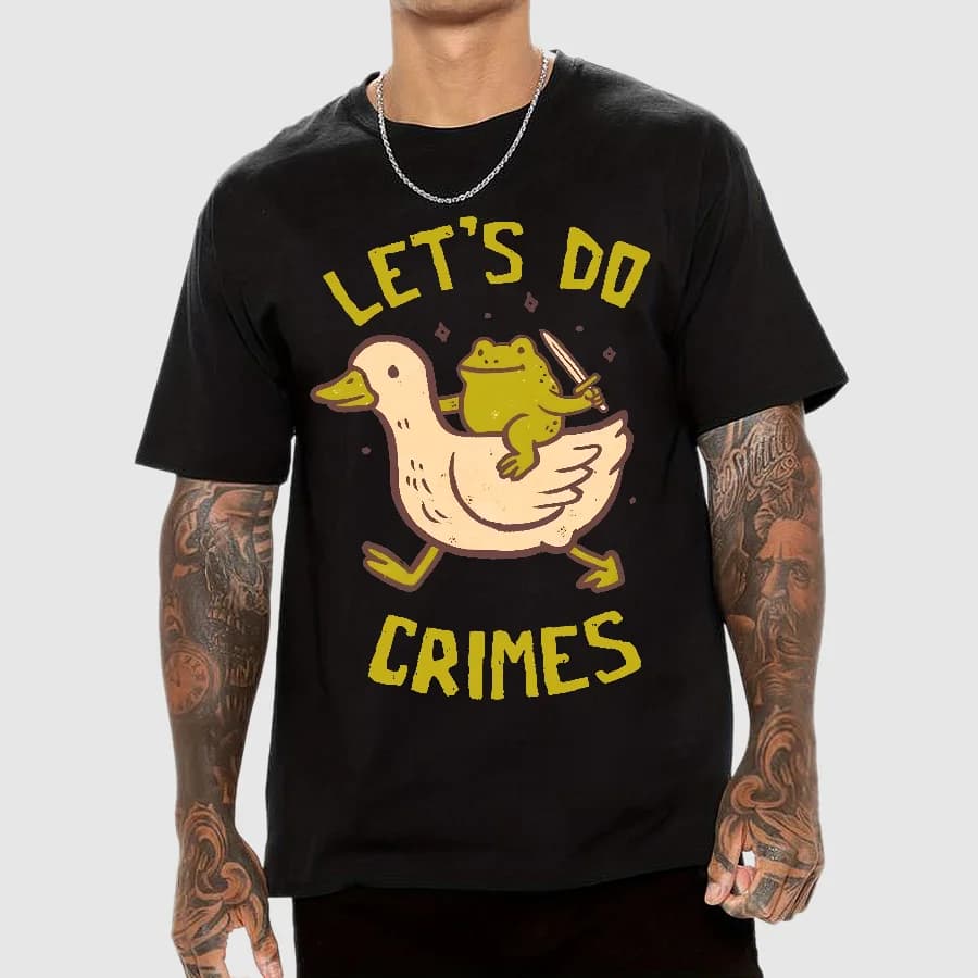 T-shirt Let's Do Crimes Geek Y2K T-shirt allentata casual stampata a maniche corte Girocollo Abbigliamento sportivo in cotone Unisex