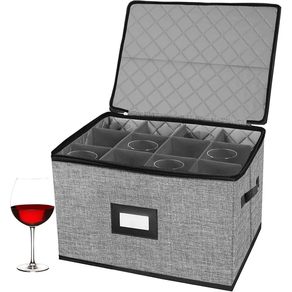 Stackable storage box for quilted wine glasses - rigid shell mobile containers for essential elements for organized home