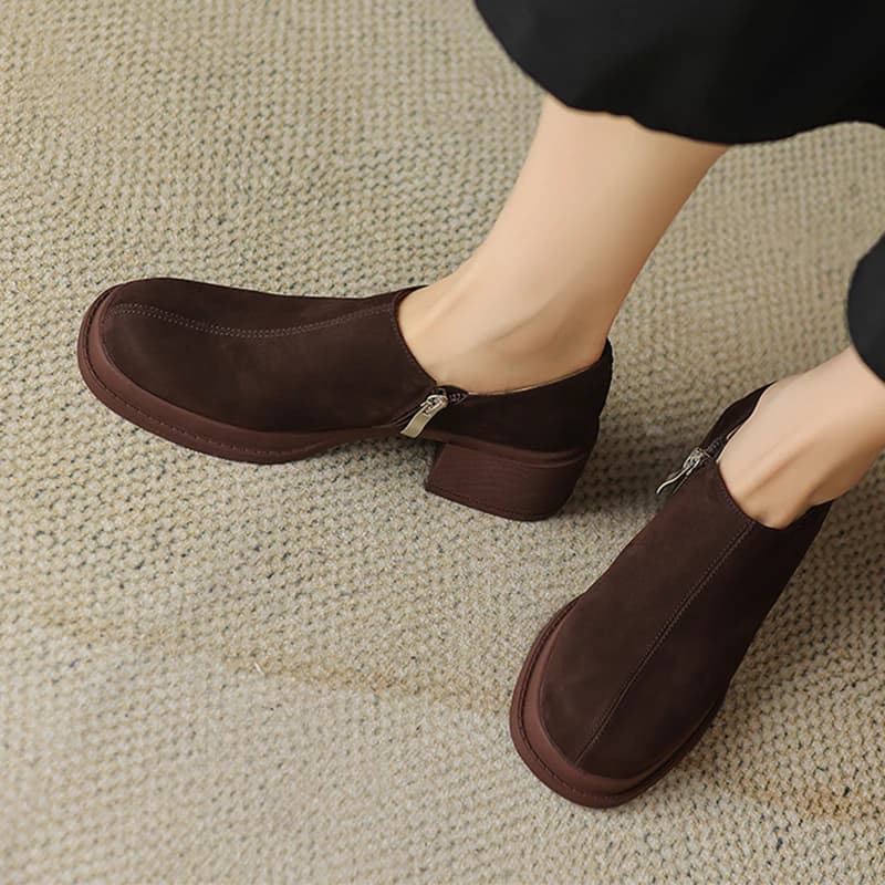 Women's shoes with plateaus and high heels Elegant leather suede shoes Winter 2025 Women's shoes with sturdy zip Décolleté elegant Mocassini Mujer Zapatos