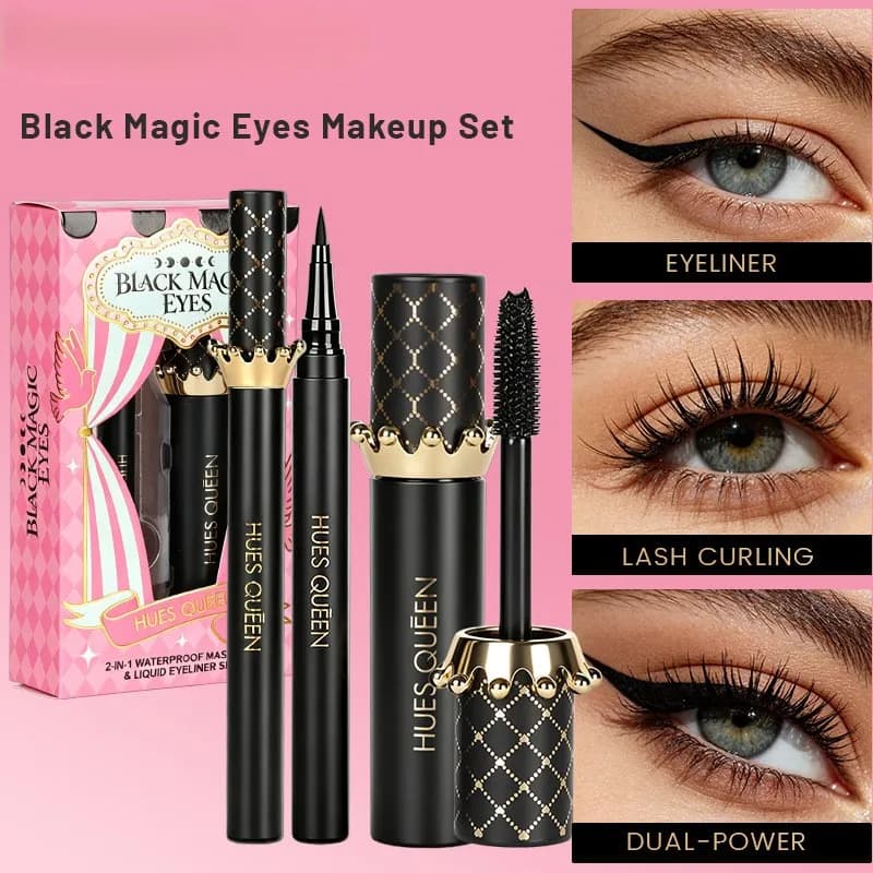 Kit cosmetico Black Magic Eye da 2 pezzi, penna per eyeliner impermeabile, mascara volumizzante, strumenti per il trucco degli occhi resistenti al sudore