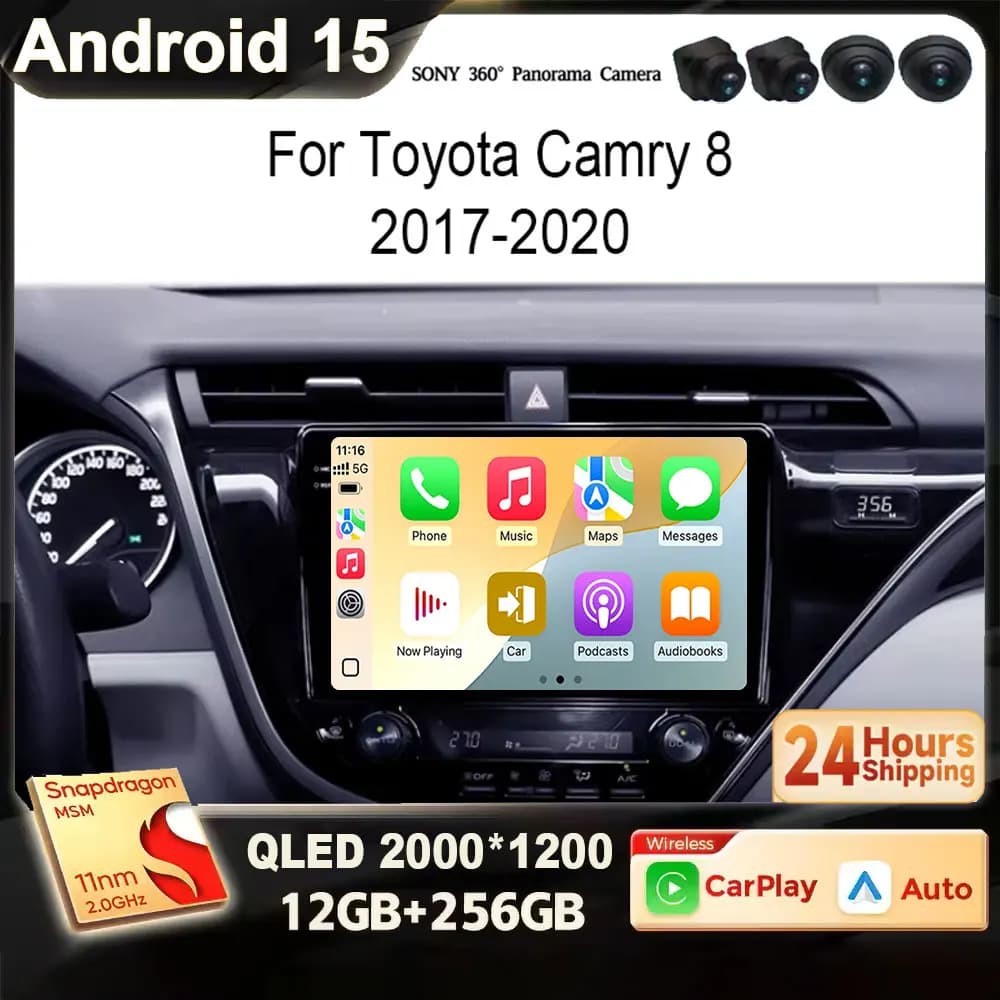 For Toyota Camry 8 XV 70 2017 - 2020 Android 15 2K QLED Carplay Car Stereo Radio Navigation FM RDS 4G BT Wifi Multimedia Player