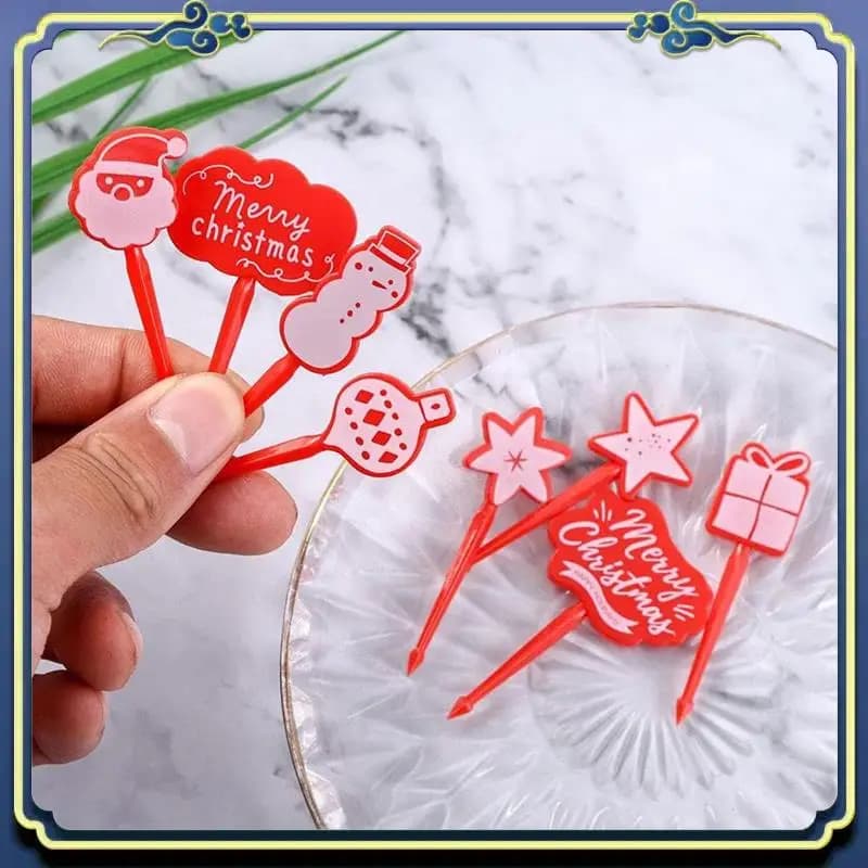 Ultime plettri per frutta a tema natalizio, set di plettri per forchette per frutta, mini forchette per stuzzicadenti, stuzzicadenti riutilizzabili per il pranzo