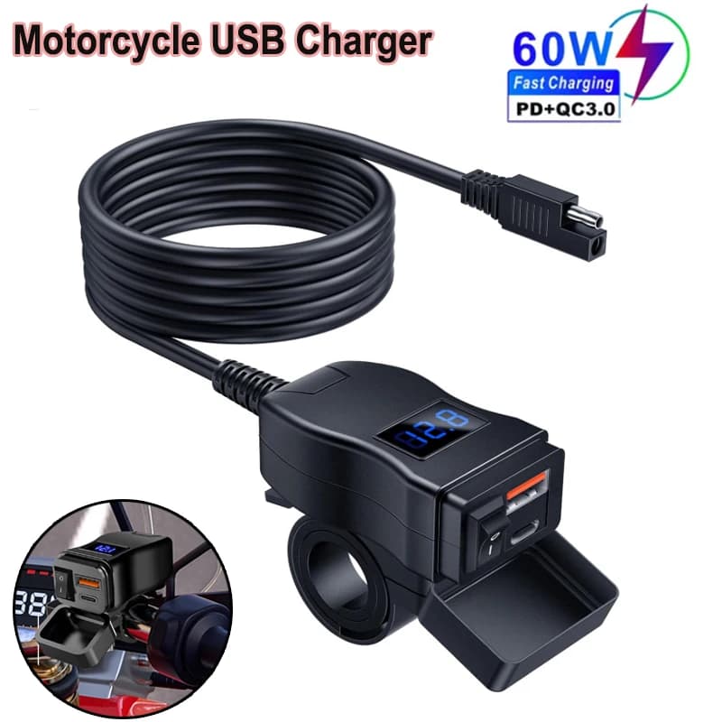 PD QC3.0 Caricatore rapido USB per moto Manubrio Doppia presa USB Adattatore di alimentazione 12V impermeabile con voltmetro interruttore