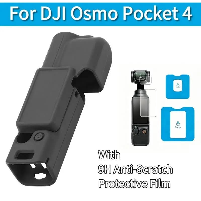 Custodia in silicone per DJI Osmo Pocket 4, cover protettiva + protezione schermo in vetro temperato 9H, accessori per fotocamera gimbal