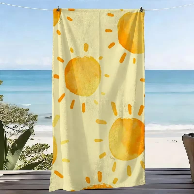 Telo Mare Boho con Stampa Acquerello Sole, Design Minimalista, Asciugatura Rapida, Morbido, Assorbente, Anti-Sabbia per Estate, Spiaggia, Piscina, Viaggi