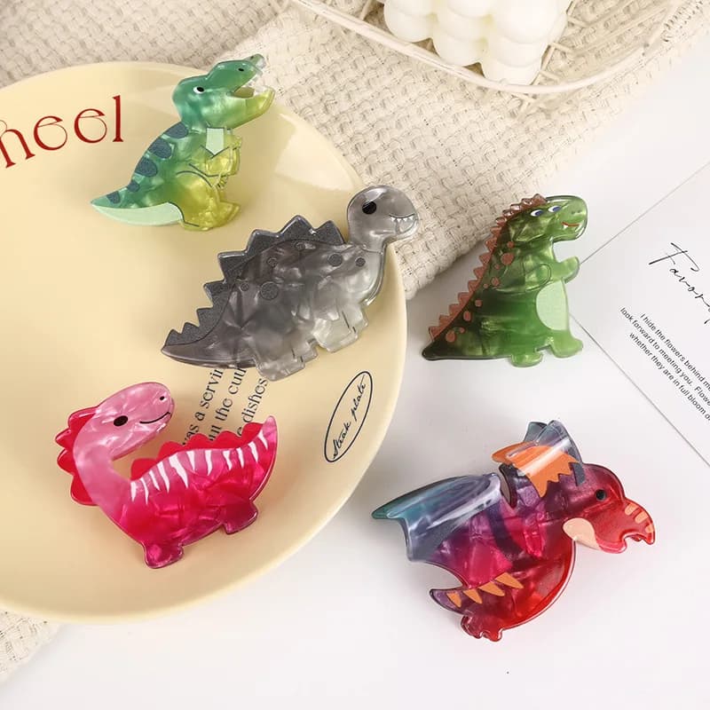 Nuove Mollette per Capelli in Acetato con Dinosauri Colorati Sfumati per Donne, Graziose Clip a Forma di Piccolo Dinosauro, Accessori per Capelli