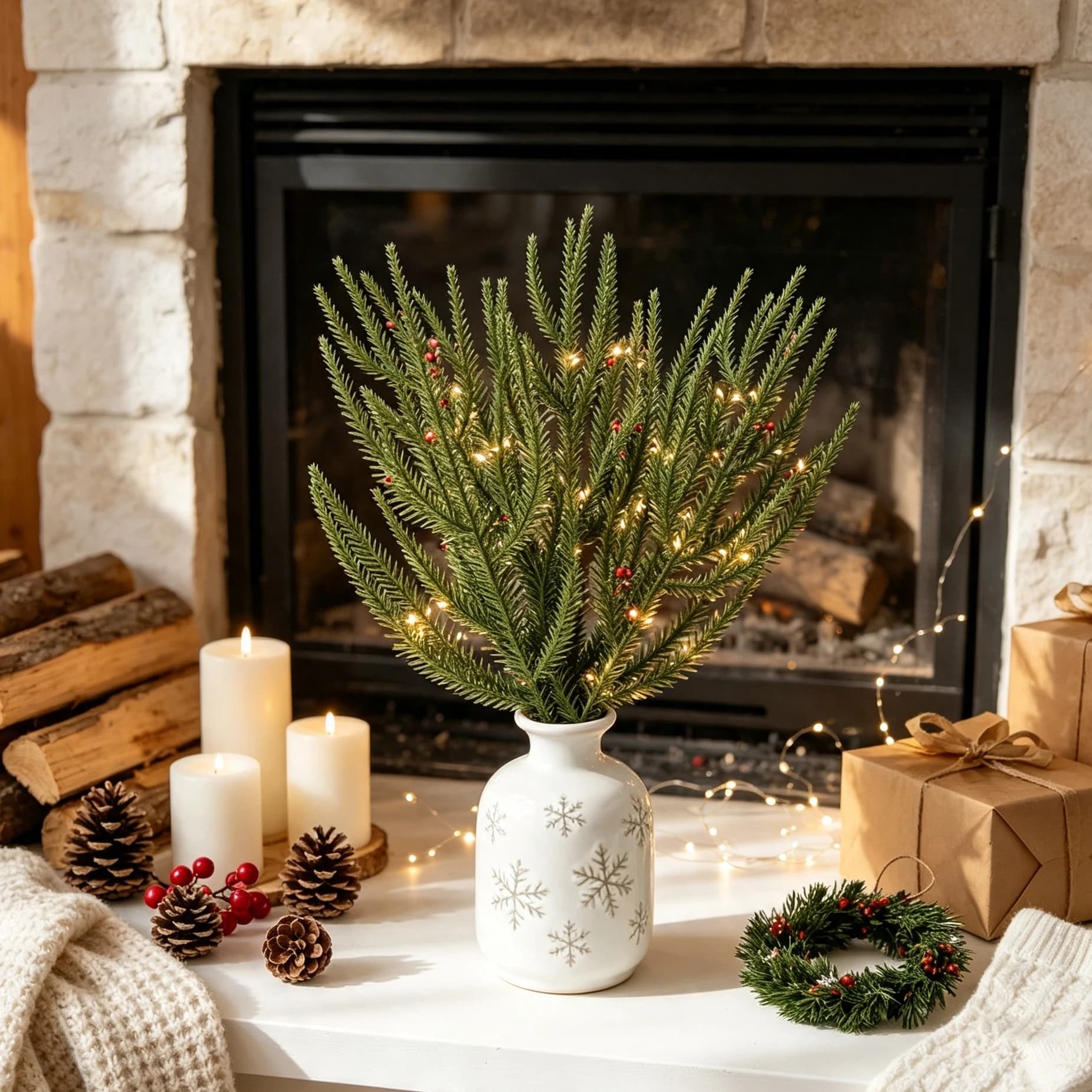 10/20pcs Artificial Plant Pine Needles Christmas Tree Atmosphere Decor Home Room Festival Outdoor Garden Yard Wreath Accessories