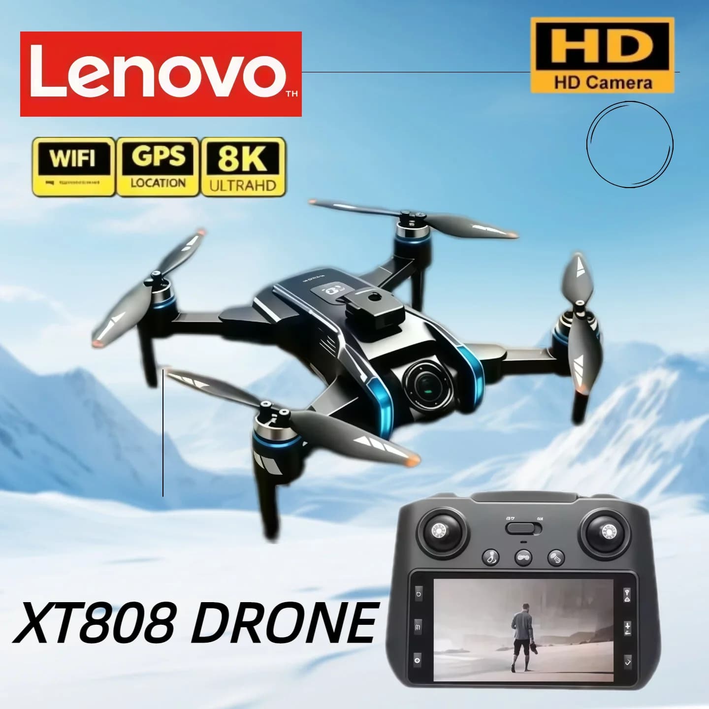 Drone Lenovo 5G WIFI FPV T808max GPS con Motore Brushless, Doppia Fotocamera HD Professionale, Quadricottero RC Pieghevole, Nuovo