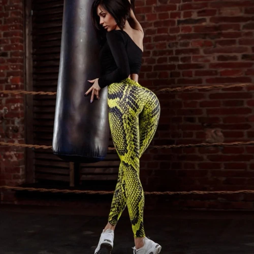 Serpentine Snake Print Leggings Seamless Peach Butt Tummy Control Trousers Body Shaper Butt Lifter Pilates Yoga Leggings Female