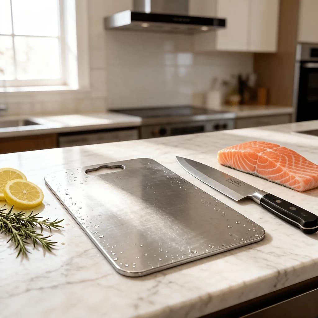 1pc of Food-grade 304 Brushed Stainless Steel Cutting Board, Double-sided, Easy to Clean, Dishwasher Safe, Sturdy and Durable,