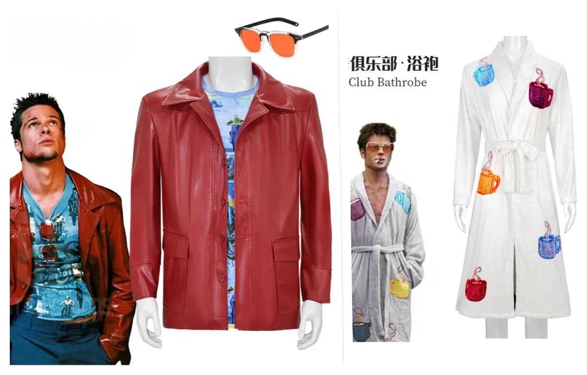 Costume Cosplay del Film Fight Club, Giacca in Pelle PU Tyler, Camicia, Occhiali, Accappatoio, Set Completo per Uomo, Halloween