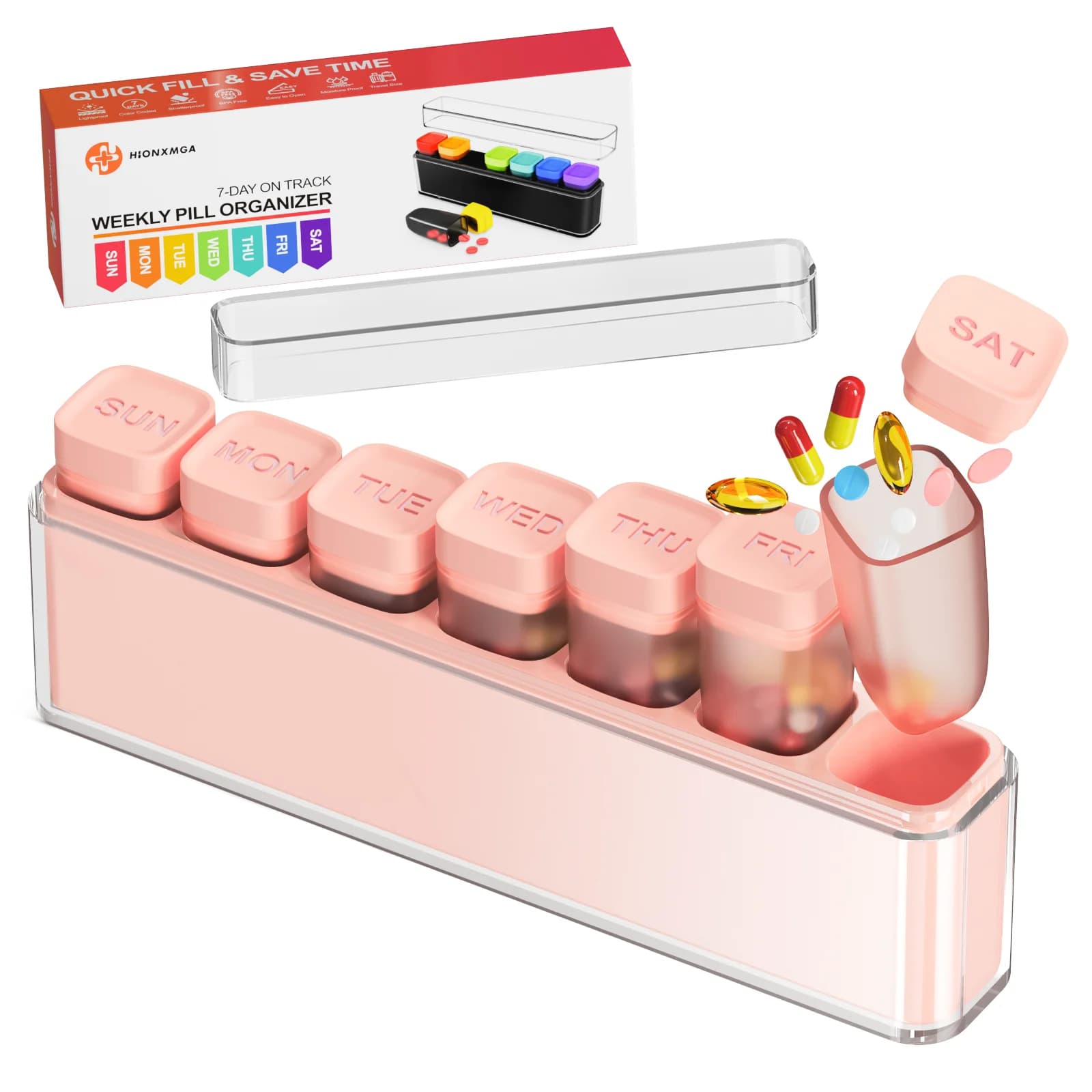 3/7 days | Daily detachable device, compartments with color code for vitamins and supplements