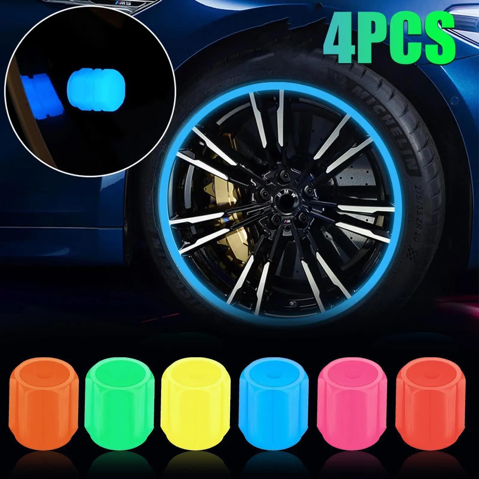 4 pezzi tappi valvola luminosi fluorescente notte incandescente Decor auto moto ruota mozzo valvola stelo Cap Styling accessori auto