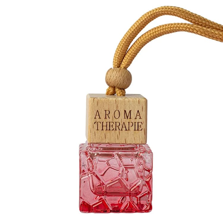 2 Pack Car Hanging Perfume Bottle Water Cube Square Wooden Cap Essential Oil Aromatherapy Diffuser Rearview Mirror Pendant Decor