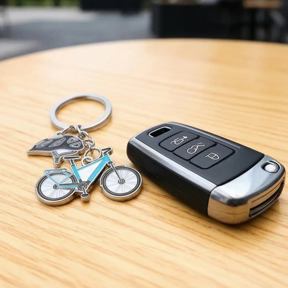 Enamel Bicycle Keyring Enamel Bicycle Helmet Keychain Metal Bike Keyring Charm Backpack Hanging Accessory Cycling Enthusiasts