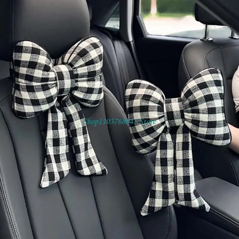 R53F Traspirante Seggiolino Auto Poggiatesta Supporto Lombare Cuscino Plaid Modello Bowknot Design Comodo Accessori per Auto