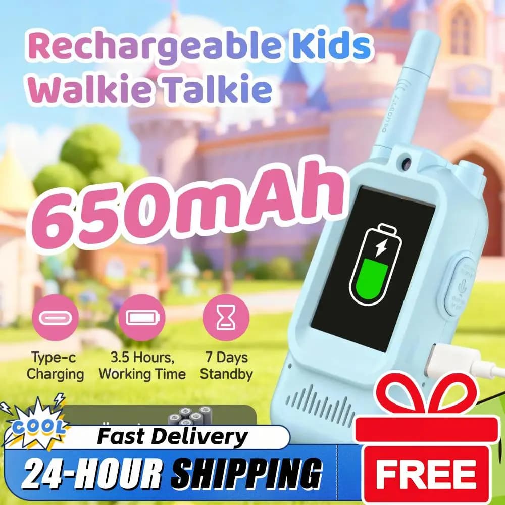 Walkie Talkie Video per Bambini, Set da 2, Ricaricabili con Display, Radio Giocattolo per Ragazzi e Ragazze, per Gioco al Chiuso, Campeggio ed Escursionismo
