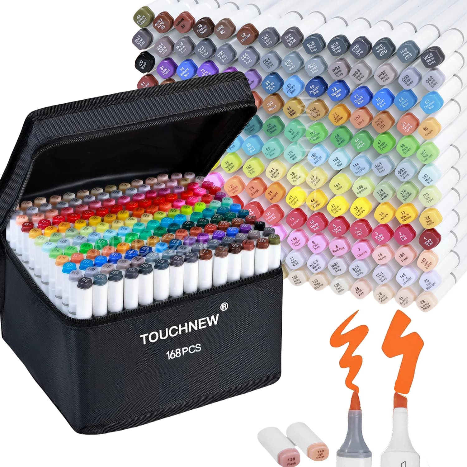 TOUCHNEW Pennarelli ad alcool Punta morbida per pennello, 30-168 colori Pennello a doppia punta e set di pennarelli artistici a scalpello per artisti adulti Disegno da colorare