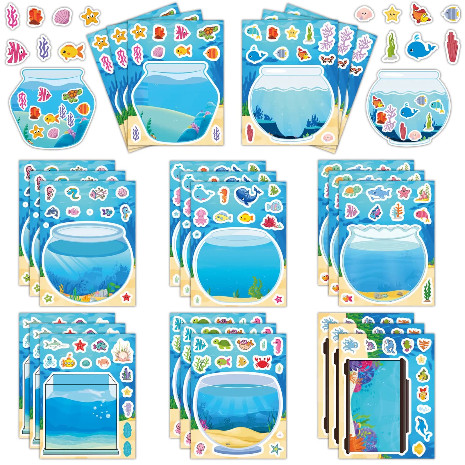 8 adesivi impermeabili a tema acquario per notebook, telefono, thermos, fai da te, giocattoli e regali