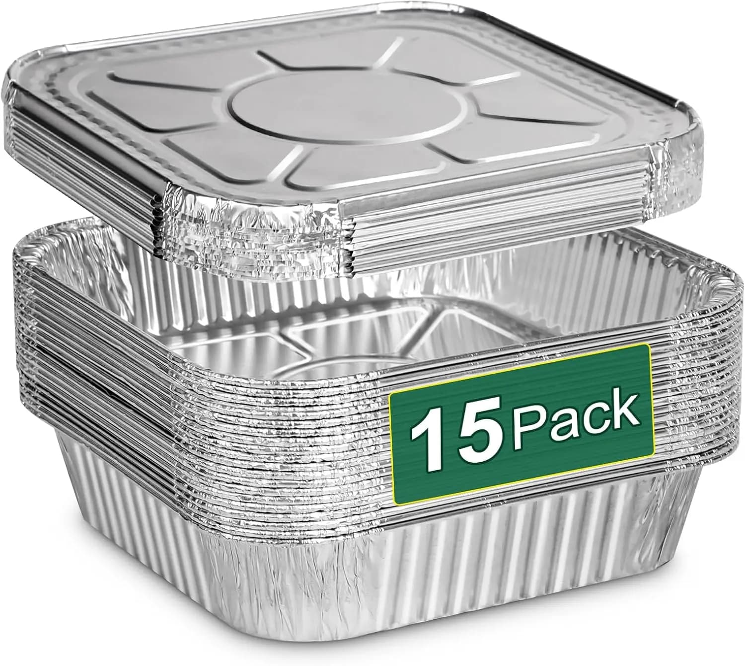Teglie in Alluminio Usa e Getta con Coperchi 8x8 Pollici, Confezione da 15, Resistenti, per Friggitrice ad Aria e Forno, Design Anti-Perdita