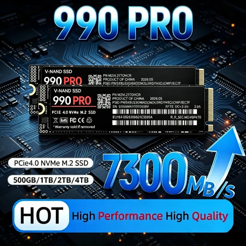 Original 990 PRO NVMe SSD M.2 2280 PCIe 4.0, Up to 7,300MB/s Read, Capacities 500GB-4TB for PS5, Gaming Laptops & Desktops.