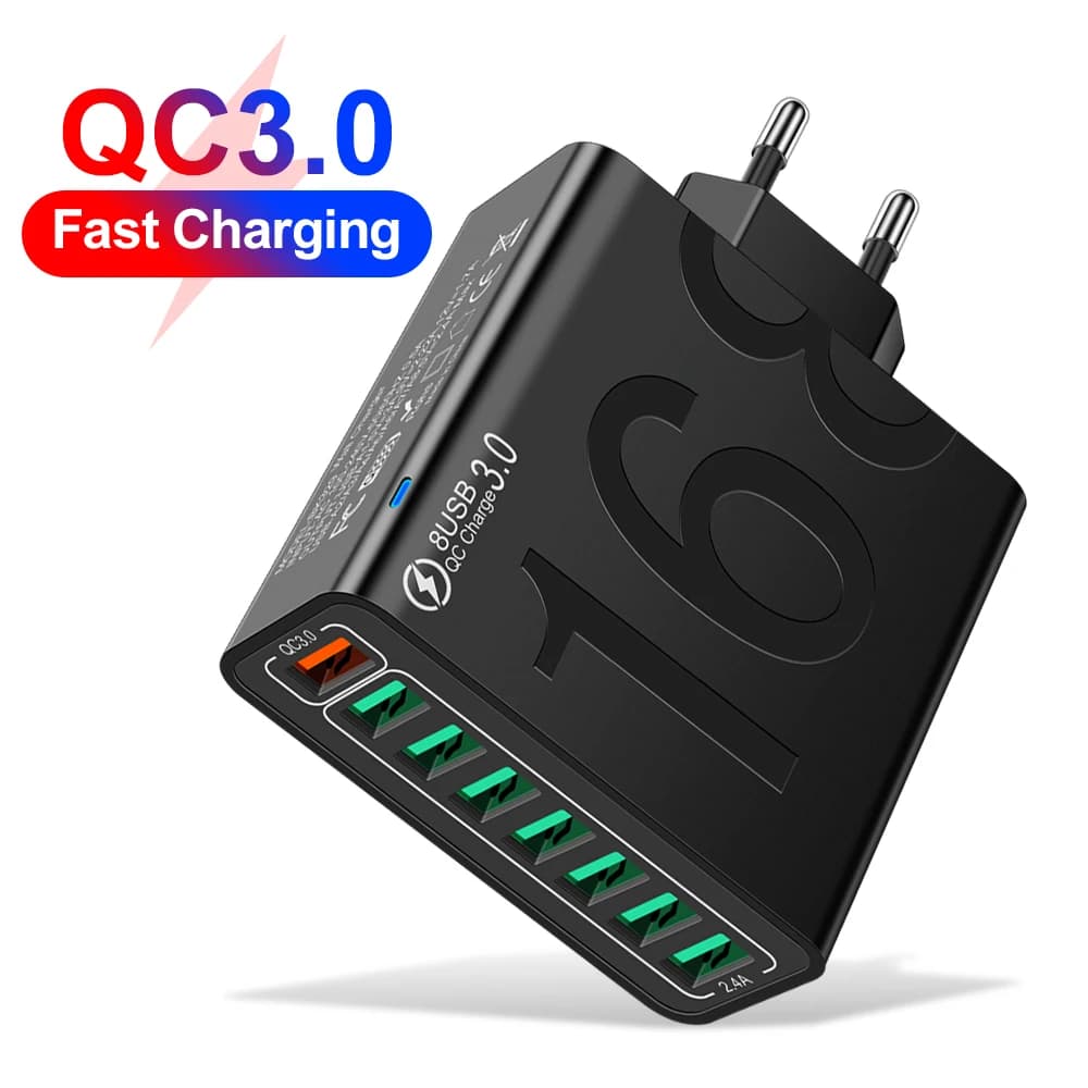Caricatore USB totale da 150 W a 8 porte Adattatore per caricabatterie per telefono a ricarica rapida per iPhone Samsung Xiaomi 14 15 Caricatore da muro Quick Charge 3.0