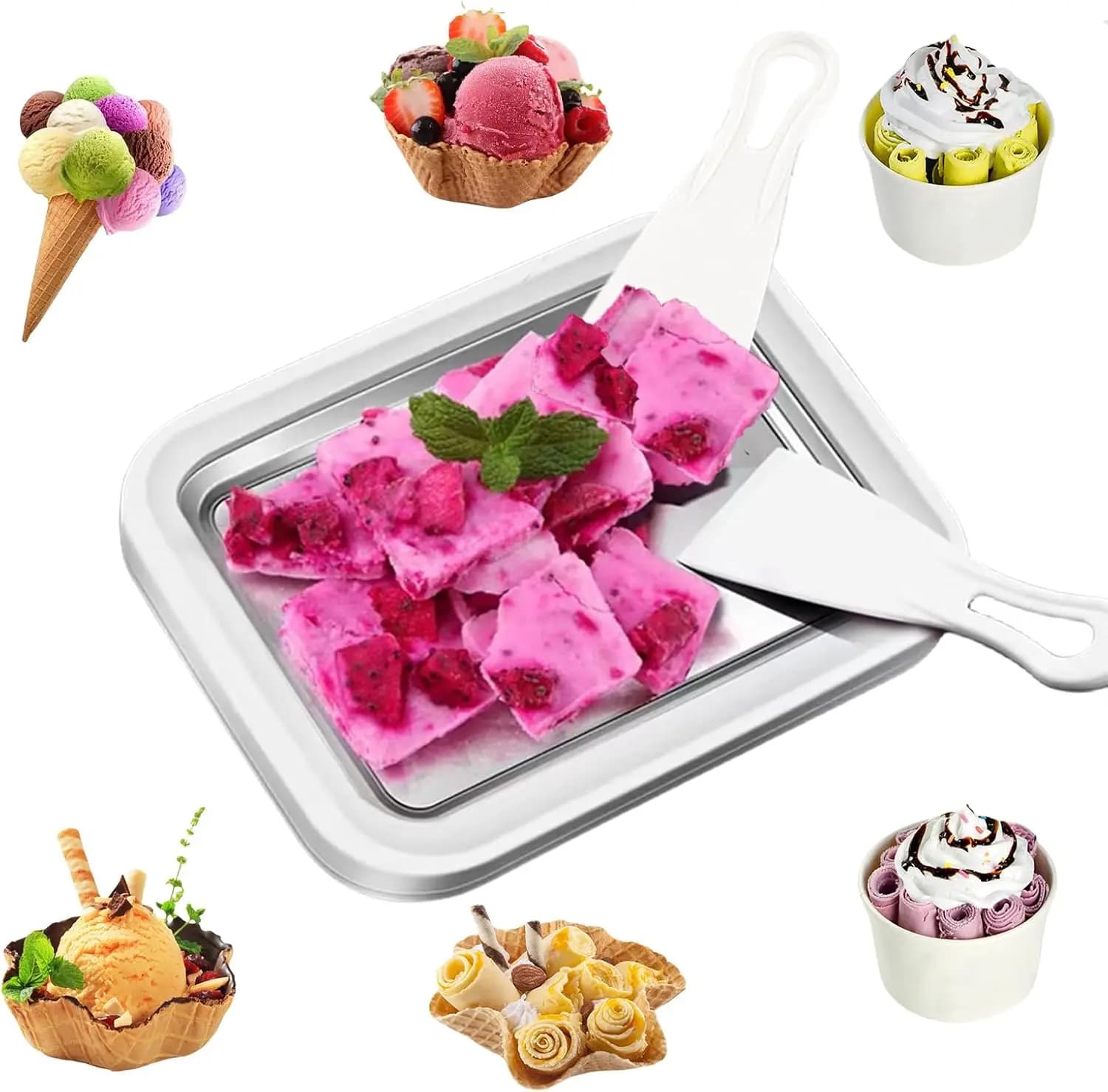 Macchina per gelato artigianale con 2 raschietti, per gelato arrotolato istantaneo, sorbetto fai da te, yogurt gelato e gelato stir-fry