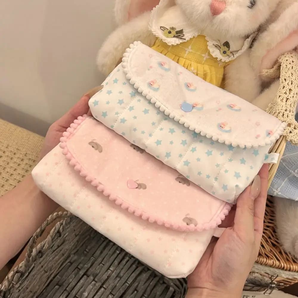 Durable Floral Animal Print Pencil Case Lace Ruffle Large Capacity Pen Bag Flip Design Stationery Organizer Gift