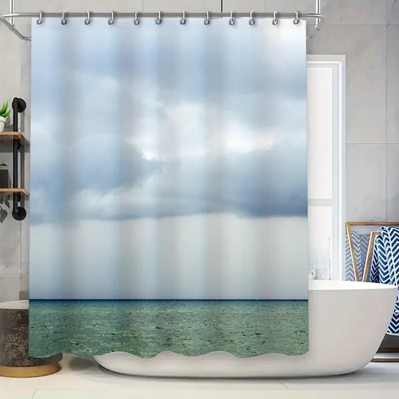 Shower Curtain Waterfall Sky Clouds Bathroom Decor Modern Waterproof Fabric Shower Curtains 180x240cm Home Decor Blue Green Ocea