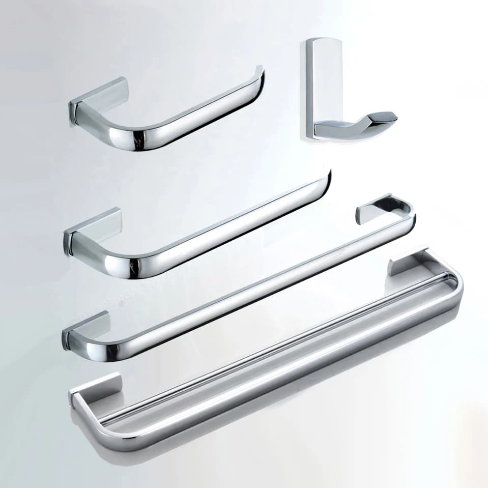 Set of square bathroom accessories in polished chrome chrome brass Set of bathroom accessories Toilet paper holder Bathrobe hook Wall mounting