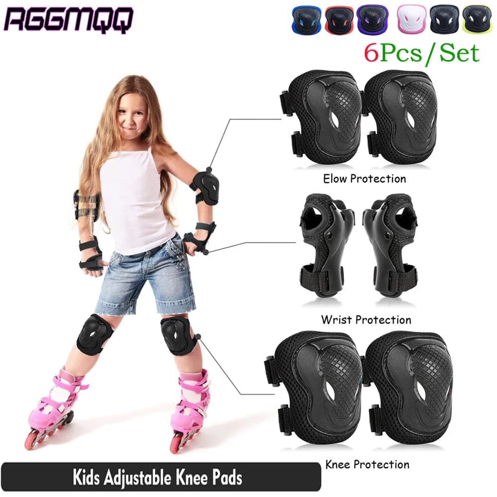 Set di protezioni 6 in 1 per bambini/giovani - Ginocchiere e gomiti + protezioni per i polsi per scooter, skateboard, bici, pattinaggio - Regolabile e sicuro