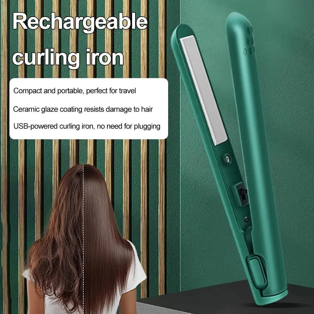 Mini Cordless Hair Straightener And Curler Portable Travel Hot Tool Cordless USB Charging Straight Curl Support