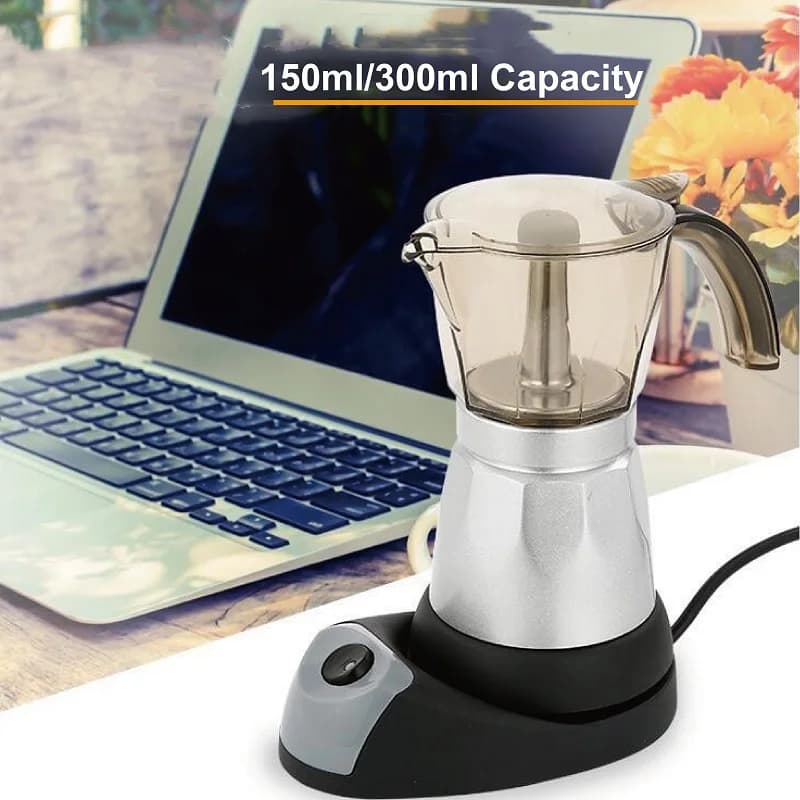 Electric coffee maker 300 ml 6 cups Aluminum moka coffee maker 480 W Italian electric coffee maker Silver