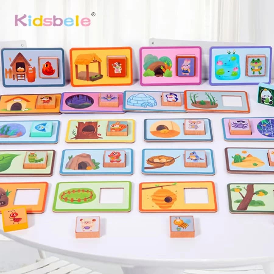 Giocattolo puzzle coordinato a tema veicolo Montessori / case di animali Giochi di carte abbinati Sviluppo la cognizione e la coordinazione per i più piccoli