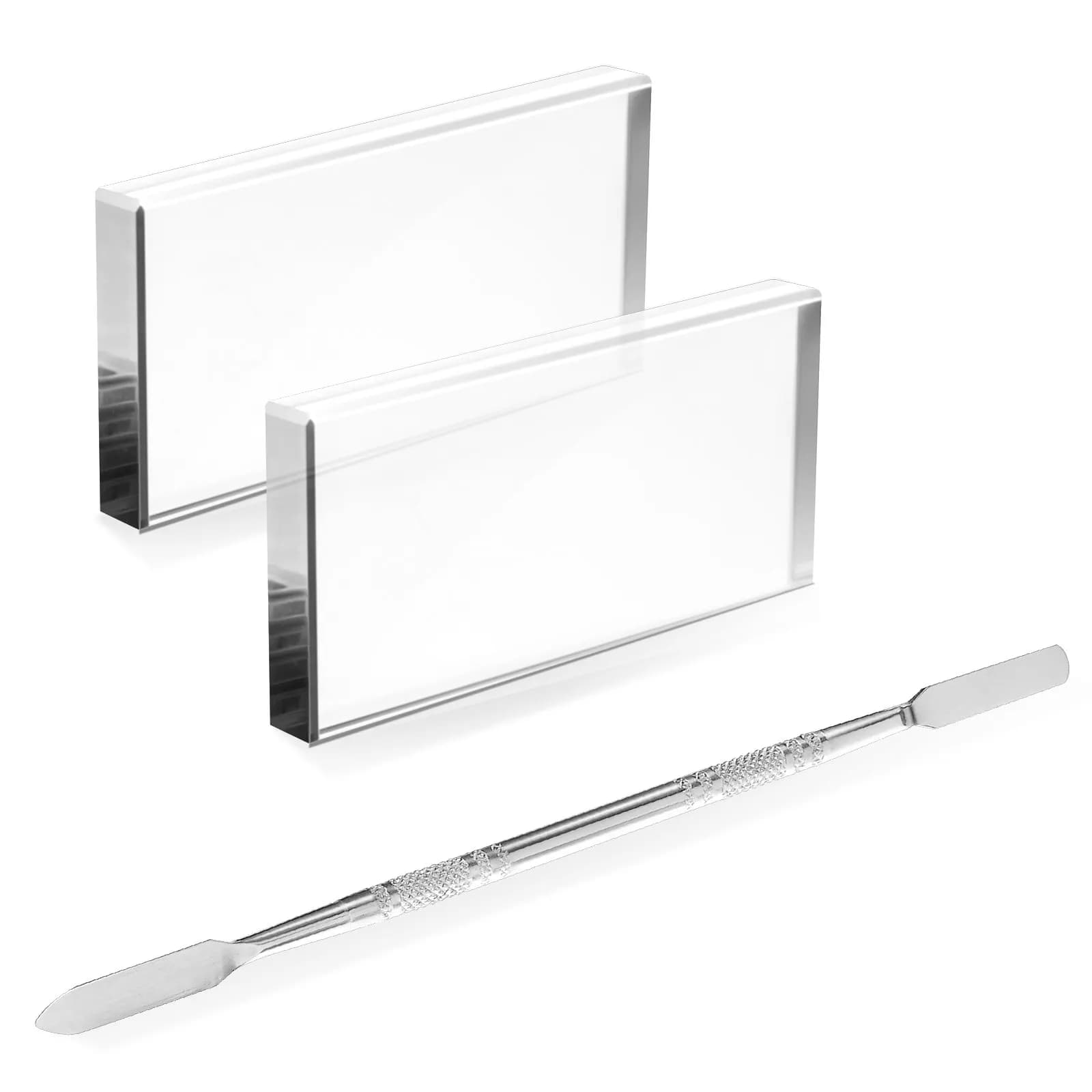 Set di 3 Palette in Vetro Trasparente per Nail Art, per Miscelare Gel per Unghie e Vernici Acriliche, con Spingicuticole a Doppia Punta in Acciaio Inossidabile