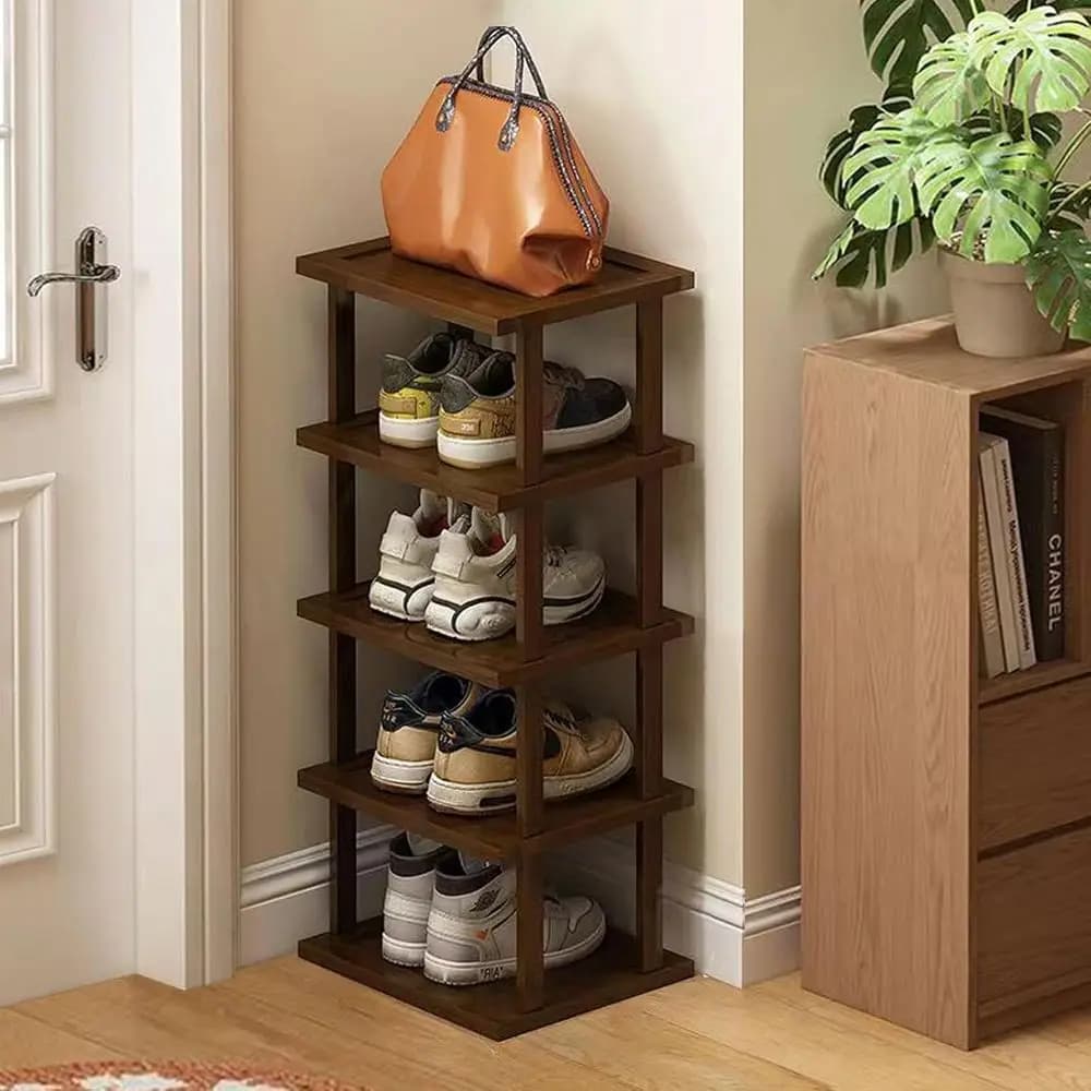 Tall Slim Shoe Rack Organizer for Small Spaces, 5-Tier Bamboo Shoe Shelf for Entryway, Closet, Doorway, Space-Saving Shoe Storag
