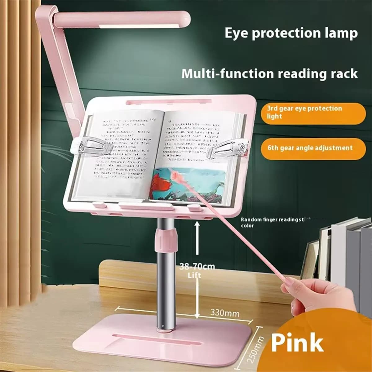 Supporto da lettura leggero e regolabile in angolazione con luce, supporto multifunzione per tablet, supporto per laptop, scaffale da scrivania A