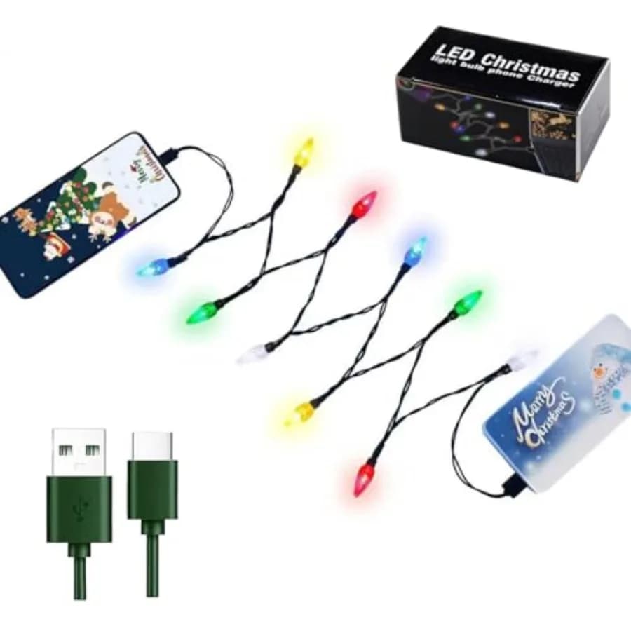 Cavo di ricarica per telefono con luci natalizie, cavo di ricarica per luci natalizie per auto, USB-A a Type-C 55"/10 LED compatibile