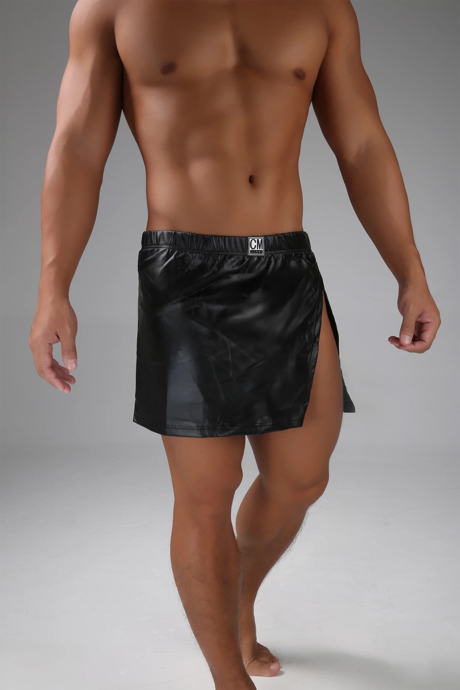 Mutandine erotiche da uomo sexy in ecopelle Boxer Pantaloncini Gonna Intimo Lingerie con apertura sul cavallo Mutande con spacco laterale