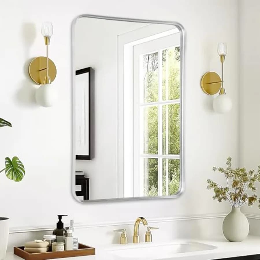 Specchio da Bagno a Parete - Specchio Rettangolare Incorniciato 24x36 Pollici per Bagno Sopra il Lavabo, Specchi con Cornice in Metallo Spazzolato per Toilette, E