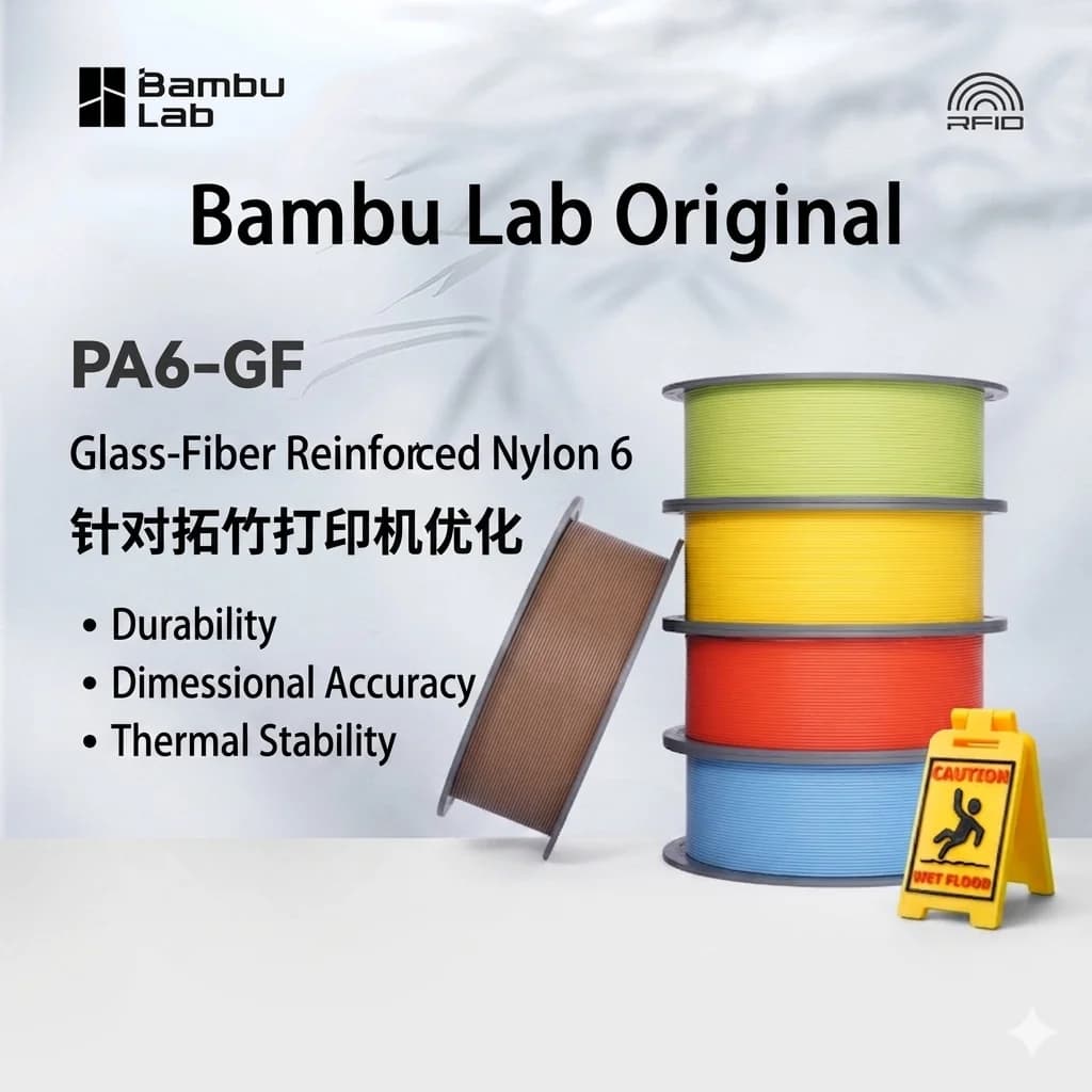Filamento per stampanti 3D Bambu Lab Original PA6-GF in nylon 6 rinforzato con fibra di vetro, 1 kg, facile da stampare, materiale per stampa fai-da-te PA6 GF