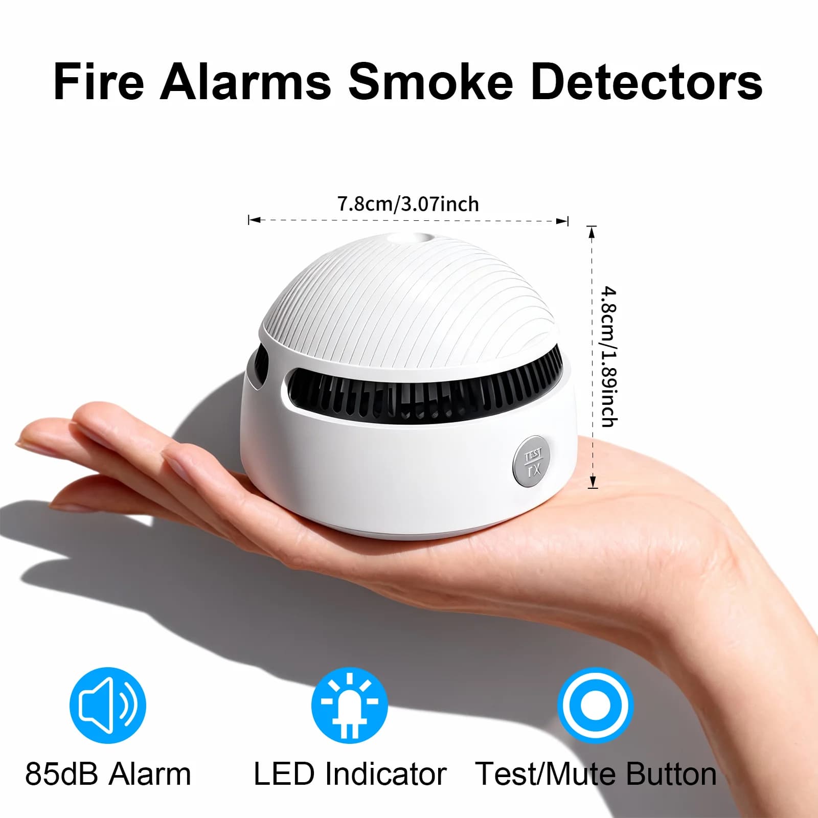 Rilevatore di fumo autonomo a 3 V CC con sirena integrata da 85 dB, allarme antincendio acustico, rilevatore per casa, ufficio, banca