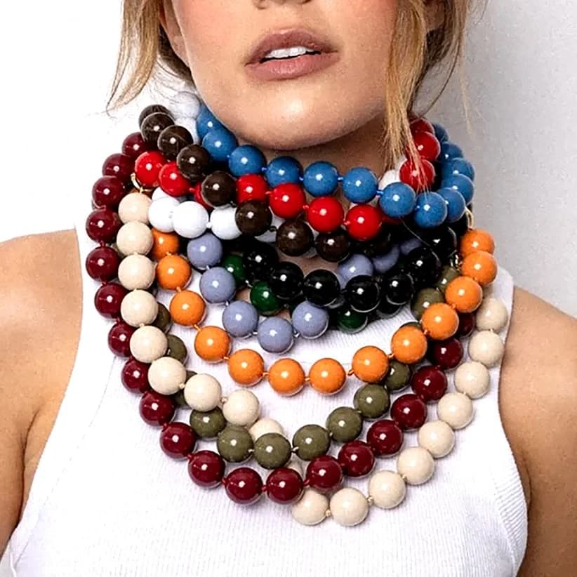 New Retro Colorful Acrylic Big Round Beads Choker Boho Trendy Handmade Knot Rope Necklaces for Women Man Statement Jewelry Gift